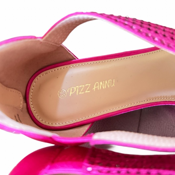 Pizz Annu Hot Pink Formal Satin Open Toe Shoes with a little bling! Size 8.5 - Picture 7 of 12